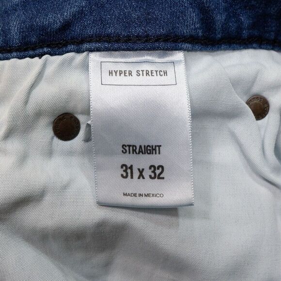 Express Mens Jeans 31x32 Measures 32x29.5 Straight Blue Denim Stretch - Picture 4 of 11